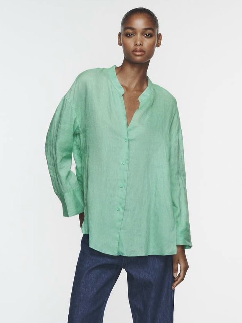 100% Linen Crispy White Zara Asymmetric Hem Linen Shirt Size XL